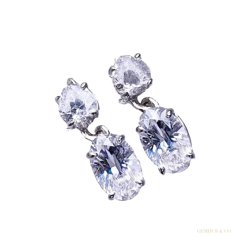 Gorgeous 7.00 ct DEW Oval Cut White Moissanite Earrings In Gold Vermeil – white background main image