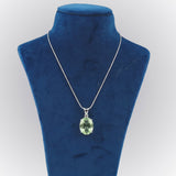 GEMHUB Green Amethyst Oval 135.5 Ct lab-grown gemstone pendant on display bust (AI render)