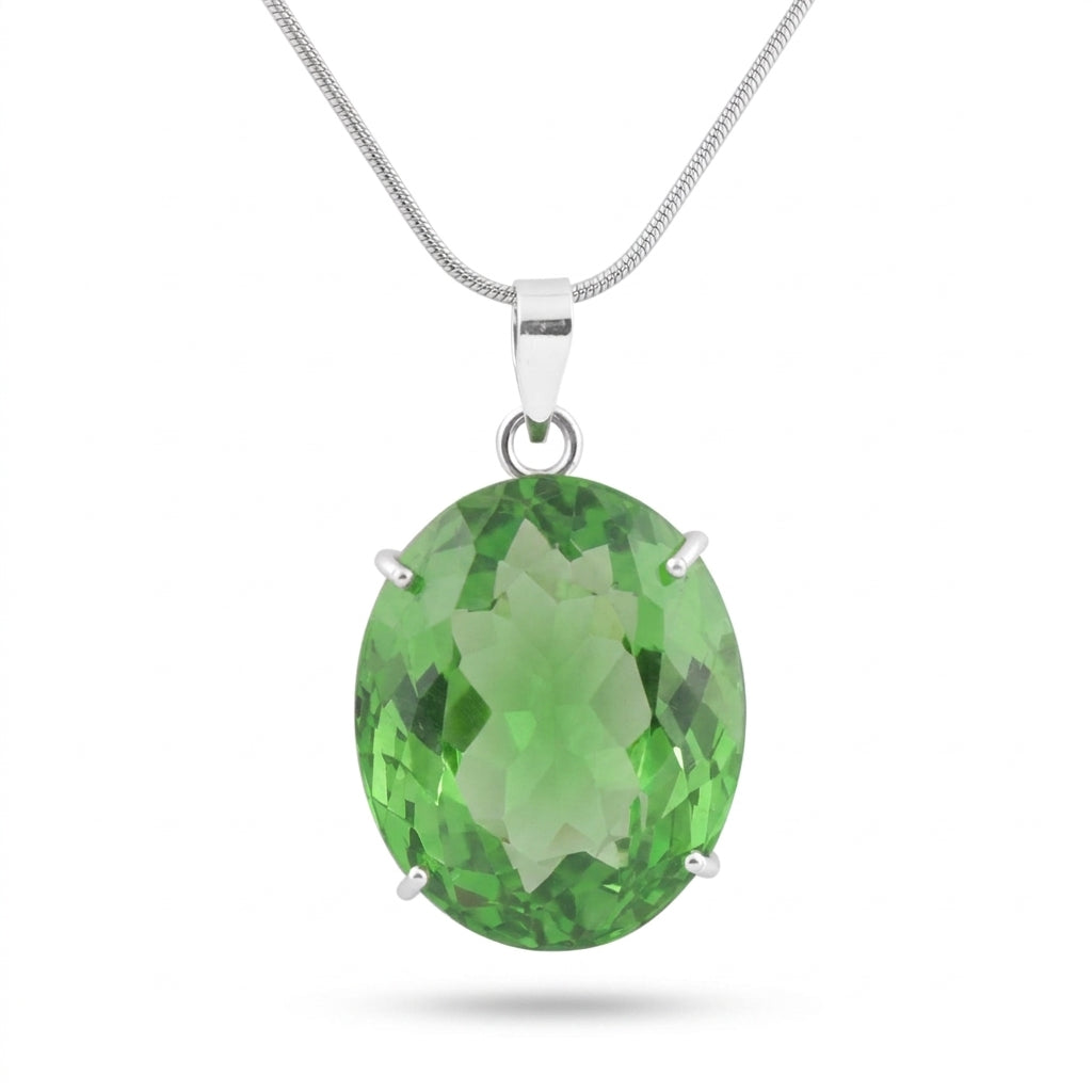 GEMHUB Green Amethyst Oval 100 Ct natural gemstone pendant in 925 sterling silver