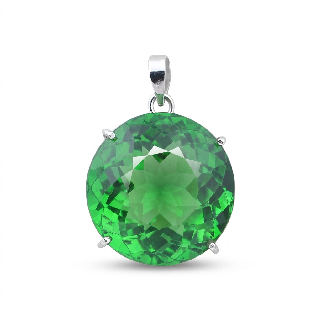 GEMHUB Green Amethyst Round 133.4 Ct natural gemstone pendant in 925 sterling silver
