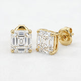 14K Yellow Gold Asscher Cut Stud Earrings Pair