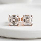 14K Rose Gold Asscher Cut Stud Earrings Pair