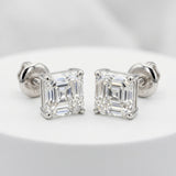 14K White Gold Asscher Cut Stud Earrings Pair