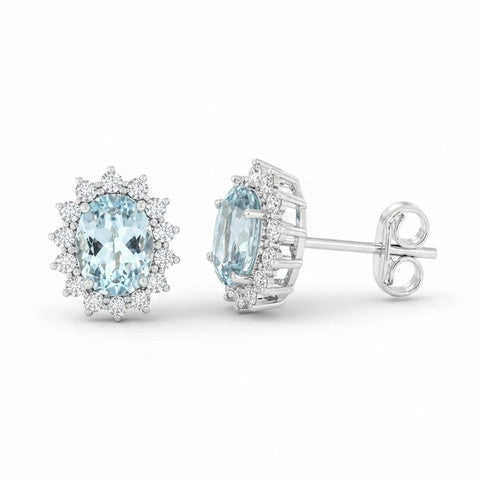 10 Ct Natural Aqua Sky Aquamarine Oval Cut Earrings — 925 Sterling Silver