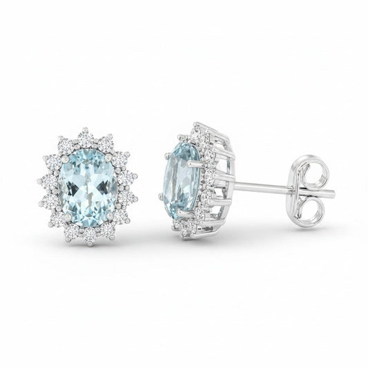 10 Ct Natural Aqua Sky Aquamarine Oval Cut Earrings — 925 Sterling Silver