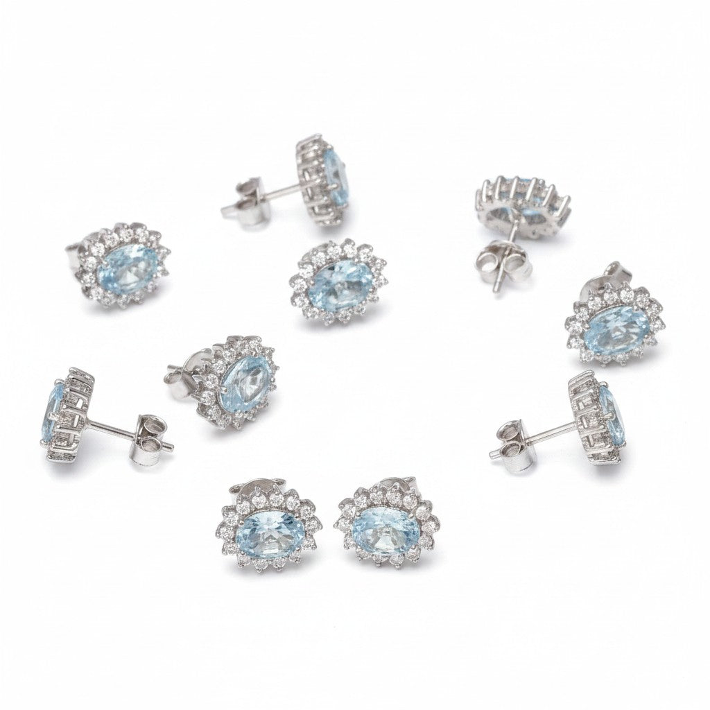 5 Pair Genuine Aquamarine Earrings Bulk Set | 925 Sterling Silver | Resale Gift Lot