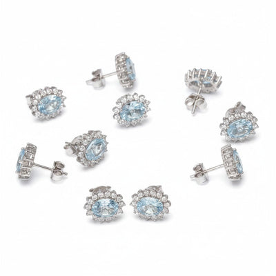 5 Pair Genuine Aquamarine Earrings Bulk Set | 925 Sterling Silver | Resale Gift Lot