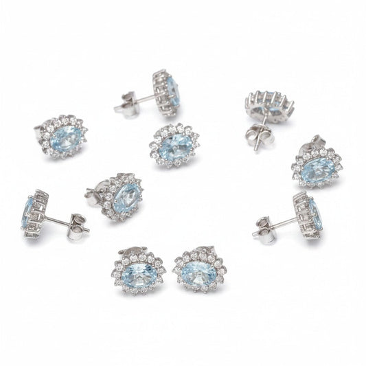5 Pair Genuine Aquamarine Earrings Bulk Set | 925 Sterling Silver | Resale Gift Lot