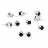 Natural Black Agate Earrings Set — Lot of 5 Pairs, 925 Sterling Silver
