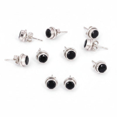 Natural Black Agate Earrings Set — Lot of 5 Pairs, 925 Sterling Silver