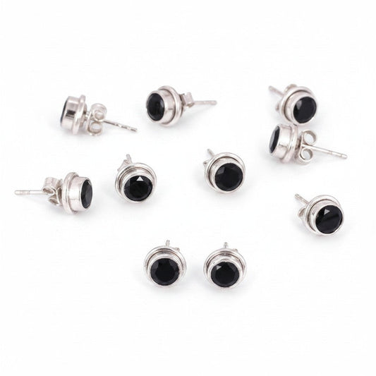 Natural Black Agate Earrings Set — Lot of 5 Pairs, 925 Sterling Silver
