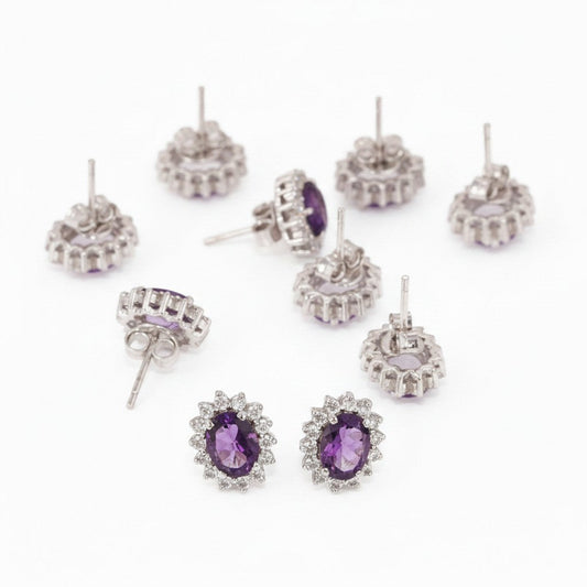 5 Pair Natural Amethyst Earrings Bulk Set | Resale Lot | 925 Sterling Silver Gift
