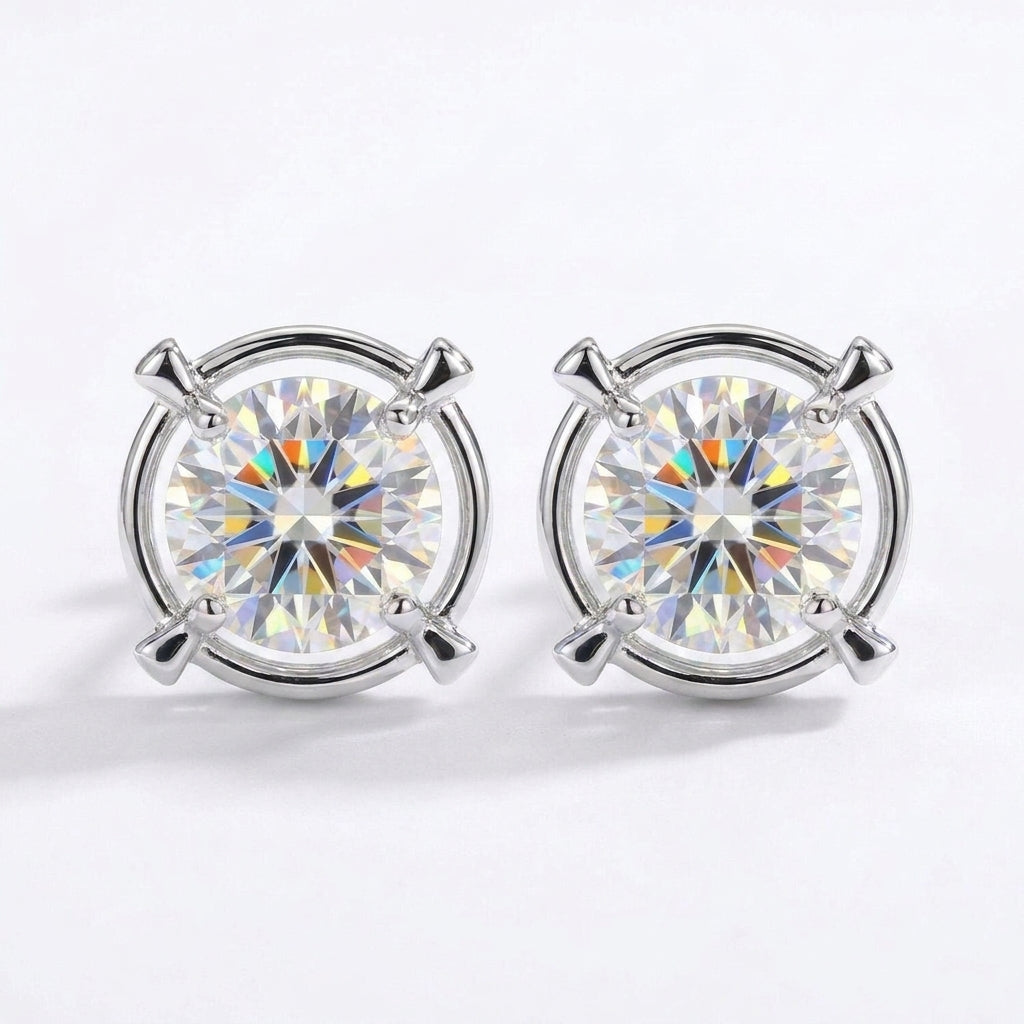 2 ct certified white moissanite solitaire stud earrings, pair