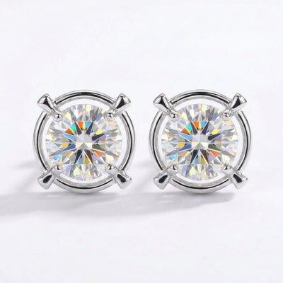2 ct DEW Certified Treated White Moissanite Solitaire Studs Great Shine 18K Gold Plated