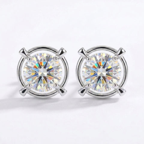 2 ct certified white moissanite solitaire stud earrings, pair