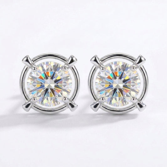 2 ct certified white moissanite solitaire stud earrings, pair