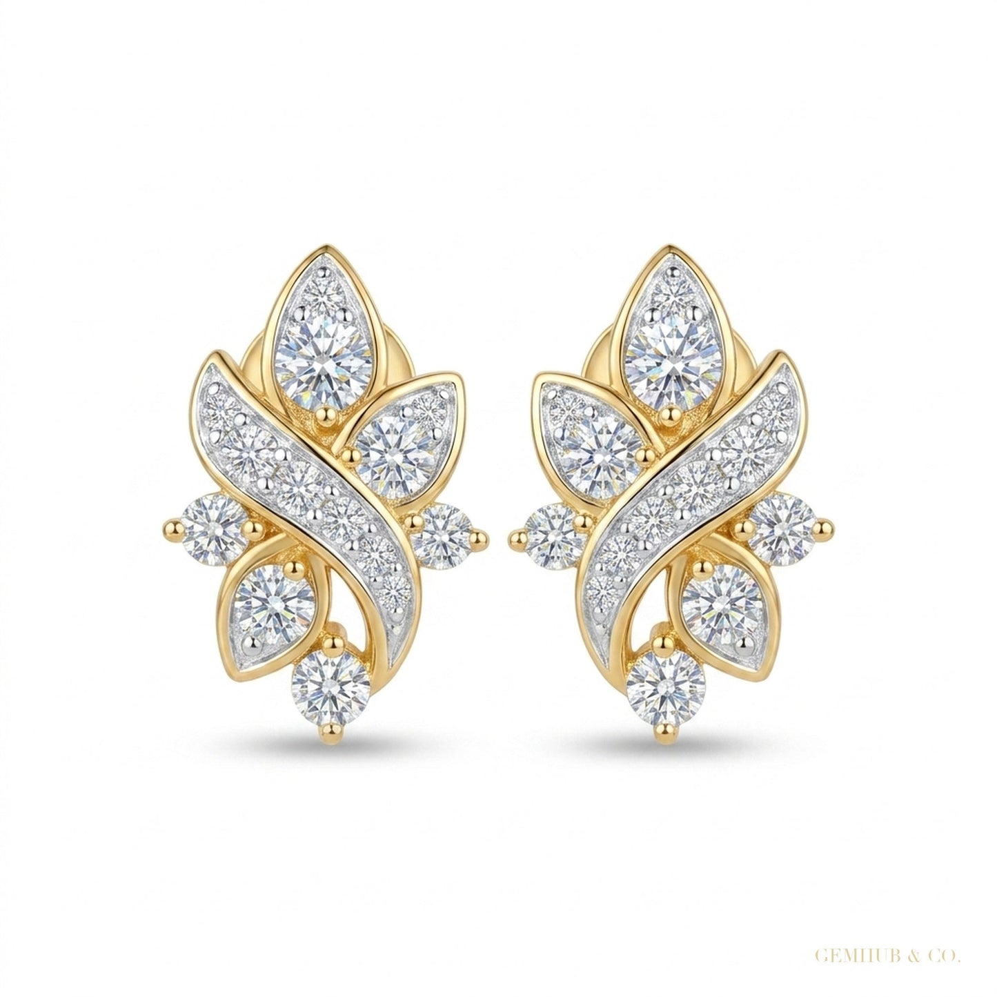 Natural 18K Yellow Gold Diamond Earrings - Certified jewelry for women – white background main image