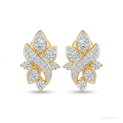 Natural 18K Yellow Gold Diamond Earrings - Certified jewelry for women – white background main image