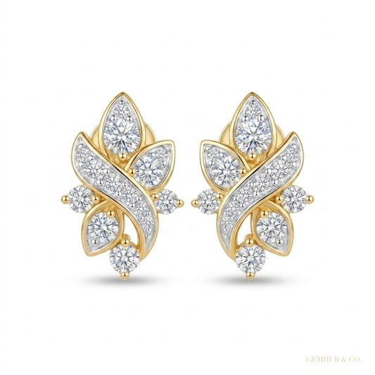 Natural 18K Yellow Gold Diamond Earrings - Certified jewelry for women – white background main image