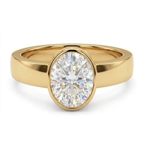 2.4 ct DEW Certified Oval Cut White Moissanite Solitaire Ring For Engagement 18K Gold Plated
