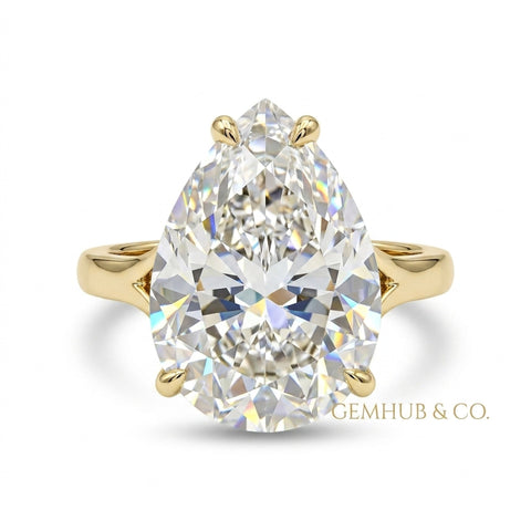 14.45 ct Pear Cut White Moissanite Solitaire Ring – white background main image