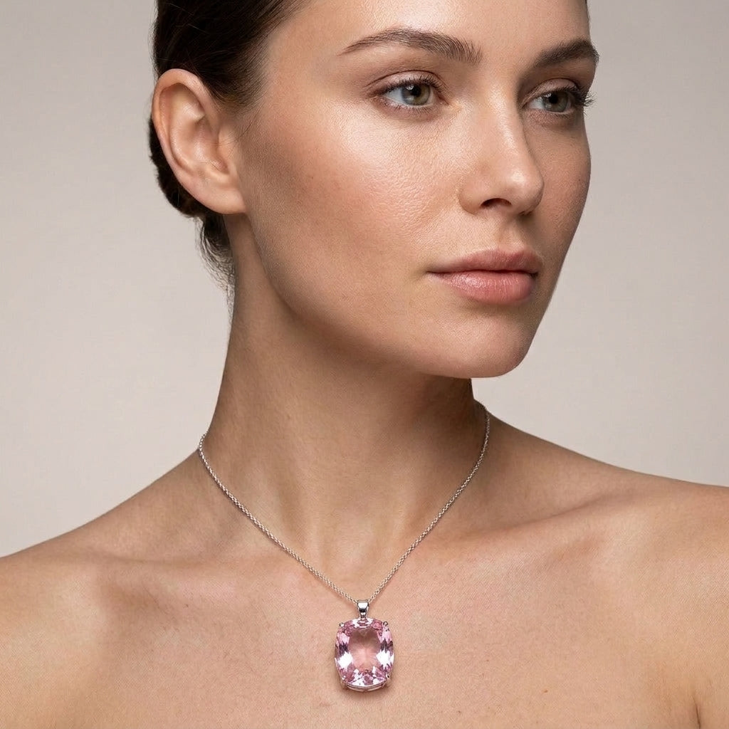 GEMHUB model-wearing (AI) Pink Topaz Cushion 86.45 Ct