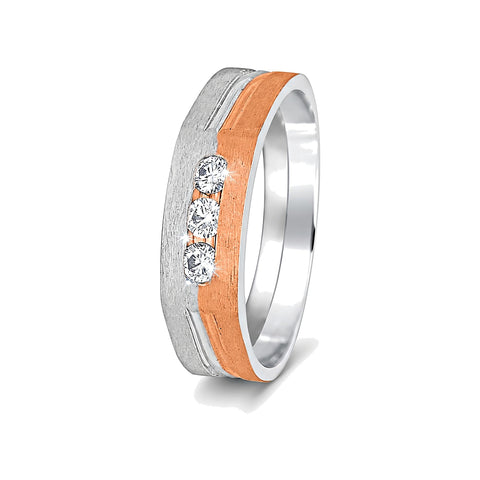 Three Diamond Dual Toned Platinum Men's Ring - 950Pt Platinum - GEMHUB