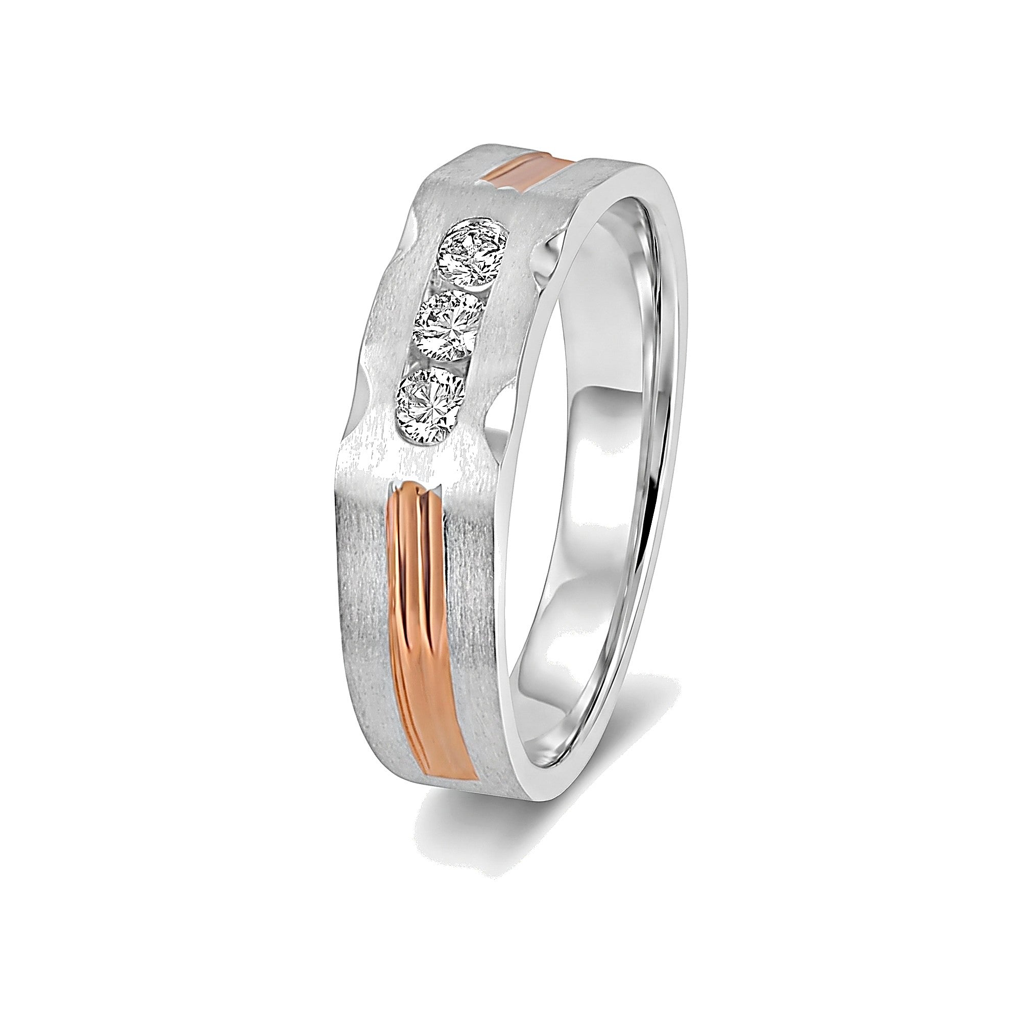 Diamond Studded Finger Ring in 950Pt Platinum and Rose Gold - 950Pt Platinum - GEMHUB
