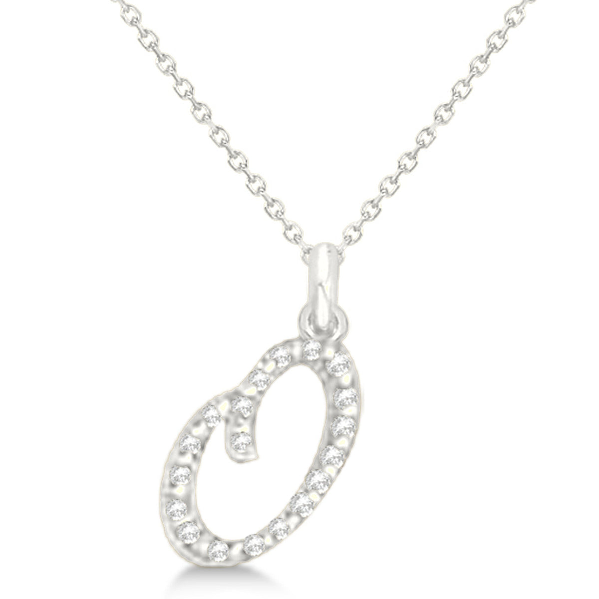 White Gold Initial Letter O Diamond Pendant