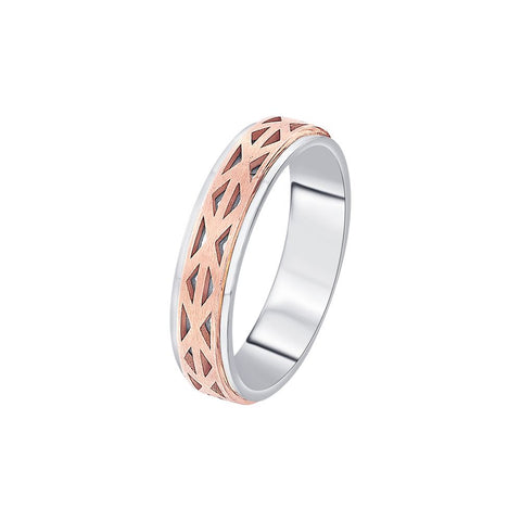 Patterned Men's Dual Toned Finger Band - 950Pt Platinum - GEMHUB
