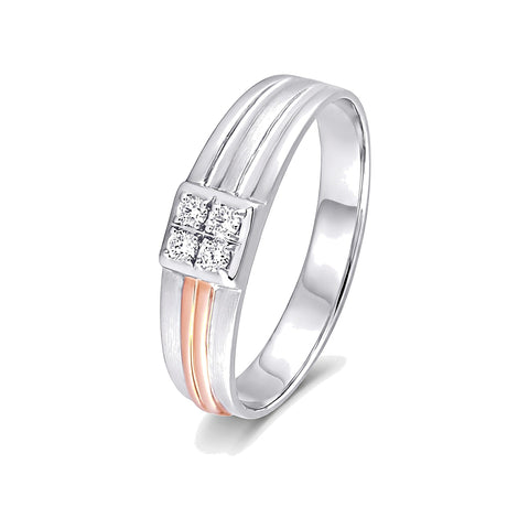 Glittering Diamond Rose Gold and Platinum Men's Finger Ring - 950Pt Platinum - GEMHUB