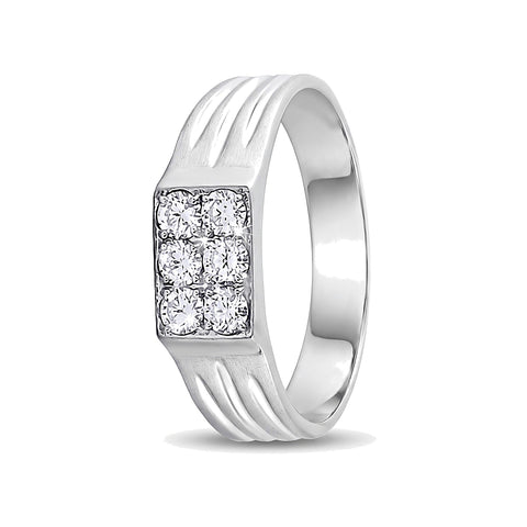 Square Design Diamond and Platinum Men's Finger Band - 950Pt Platinum - GEMHUB