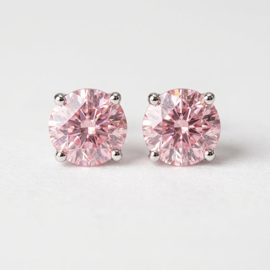 2ct DEW pink moissanite stud earrings in gold vermeil - studio product photo