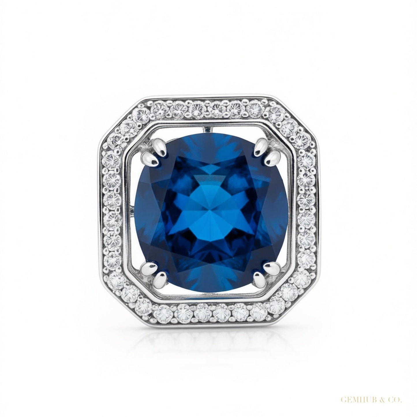 Rare 15.60 ct DEW Blue Moissanite Solitaire Pendant in Gold Vermeil Certified – white background main image
