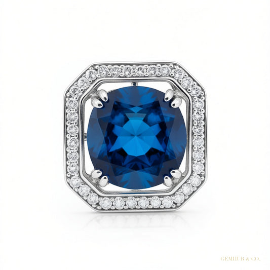 Rare 15.60 ct DEW Blue Moissanite Solitaire Pendant in Gold Vermeil Certified – white background main image