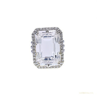 RARE 22.60 ct DEW Emerald Cut Off White Treated Moissanite Ring in WOW 18K Gold Plated 18K Gold Plated