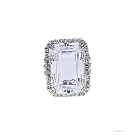 RARE 22.60 ct DEW Emerald Cut Off White Treated Moissanite Ring in WOW 18K Gold Plated 18K Gold Plated – white background main image