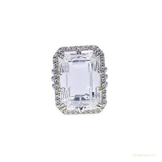 RARE 22.60 ct DEW Emerald Cut Off White Treated Moissanite Ring in WOW 18K Gold Plated 18K Gold Plated – white background main image