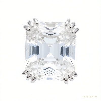 RARE 22.70 ct DEW Radiant Cut Off White Treated Moissanite Ring in 18K Gold Plated Verm 18K Gold Plated