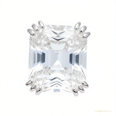 RARE 22.70 ct DEW Radiant Cut Off White Treated Moissanite Ring in 18K Gold Plated Verm 18K Gold Plated – white background main image