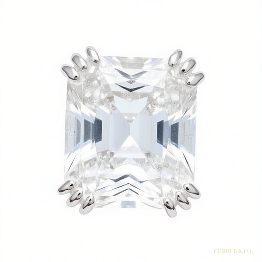 RARE 22.70 ct DEW Radiant Cut Off White Treated Moissanite Ring in 18K Gold Plated Verm 18K Gold Plated – white background main image