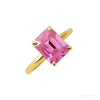 RARE 3.45 ct DEW Emerald Cut Pink Moissanite Solitaire Ring in Certified 18K Gold Plate 18K Gold Plated – white background main image