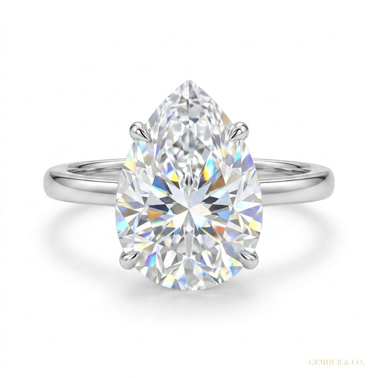 3.45ct VS1 Pear Moissanite Ring For Women Certified 18K Gold Plated – white background main image