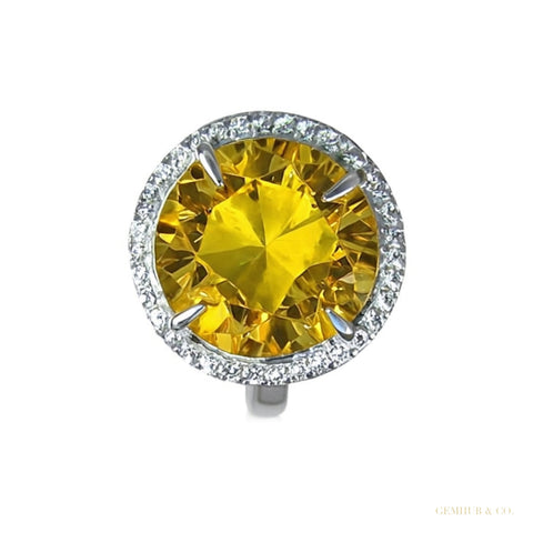 RARE 35.20 ct DEW Round Cut Champagne Treated Moissanite Ring in Gift 18K Gold Plated V 18K Gold Plated – white background main image