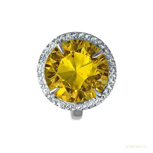 RARE 35.20 ct DEW Round Cut Champagne Treated Moissanite Ring in Gift 18K Gold Plated V 18K Gold Plated – white background main image