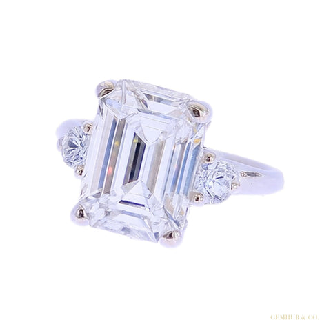 RARE 5.50 ct DEW Emerald Cut Off White Treated Moissanite Ring in Cert 18K Gold Plated 18K Gold Plated – white background main image