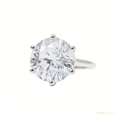 RARE 5.50 ct DEW Off White Treated Round Moissanite Ring in Certified 18K Gold Plated V 18K Gold Plated