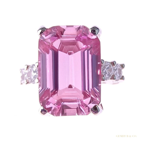 RARE 5.60 ct DEW Emerald Cut Pink Treated Moissanite Solitaire Ring in 18K Gold Plated 18K Gold Plated – white background main image