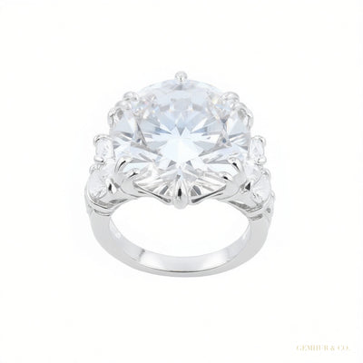 RARE 9.25 ct DEW Round Cut White Treated Moissanite Solitaire Ring in 18K Gold Plated V 18K Gold Plated