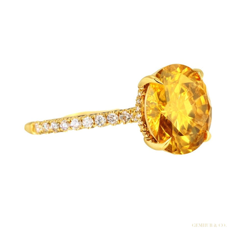 RARE 9 ct DEW Round Brilliant Champagne Moissanite Ring in 18K Gold Plated – white background main image